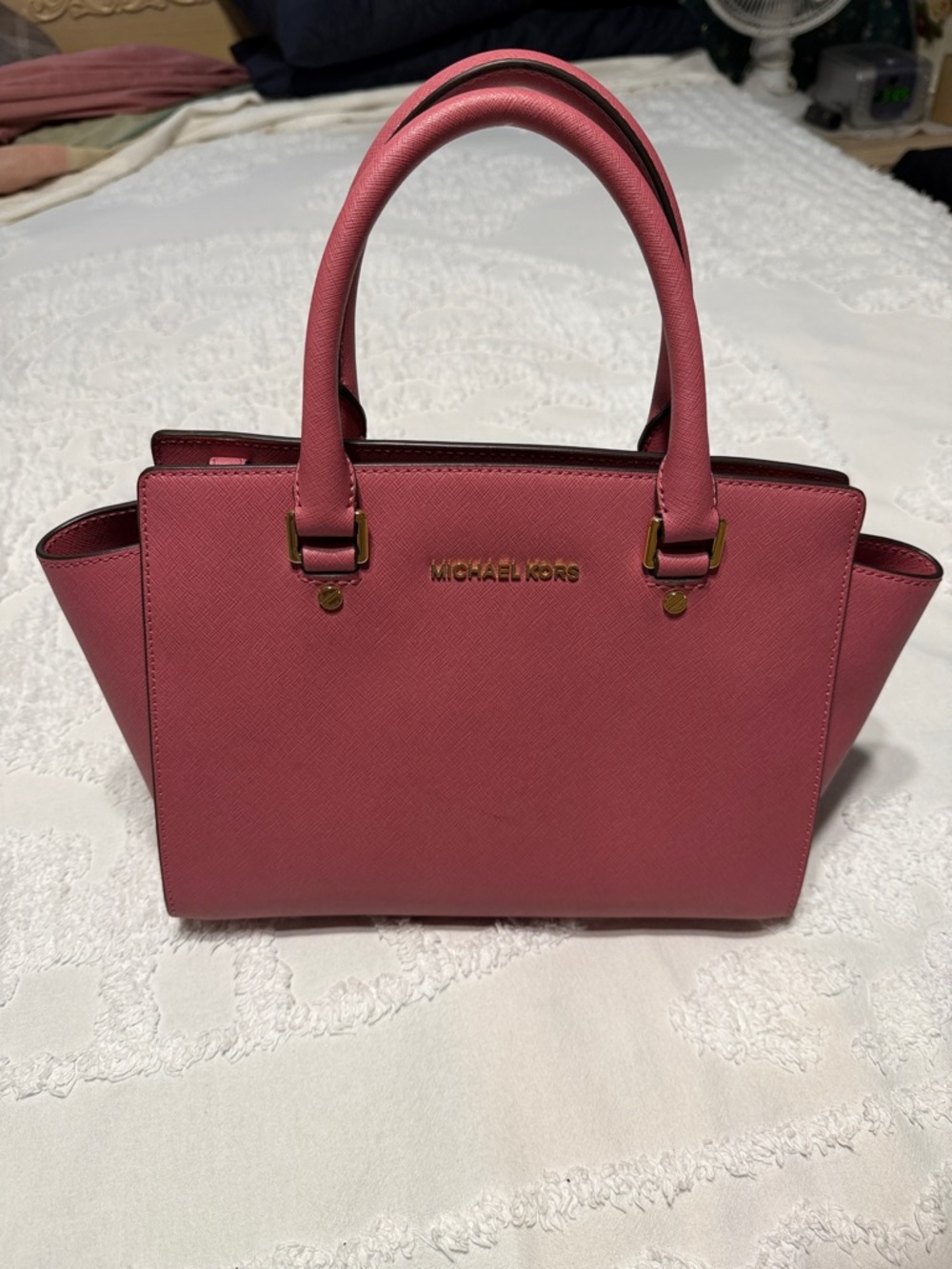 Michael Kors Rose Pink Saffiano Satchel with Gold Hardware